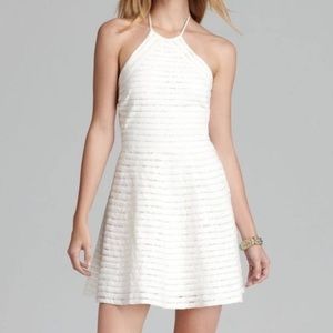 Parker NY Karmen Silk White Floral Lace Trim Lined Halter Mini Dress Size XS